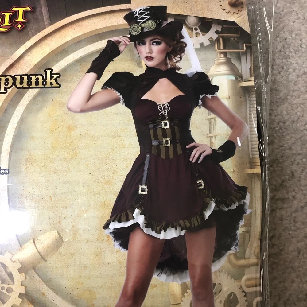 Spirit Steampunk Girl Costume in Brown, Black and Gold - Picture 4 of 6